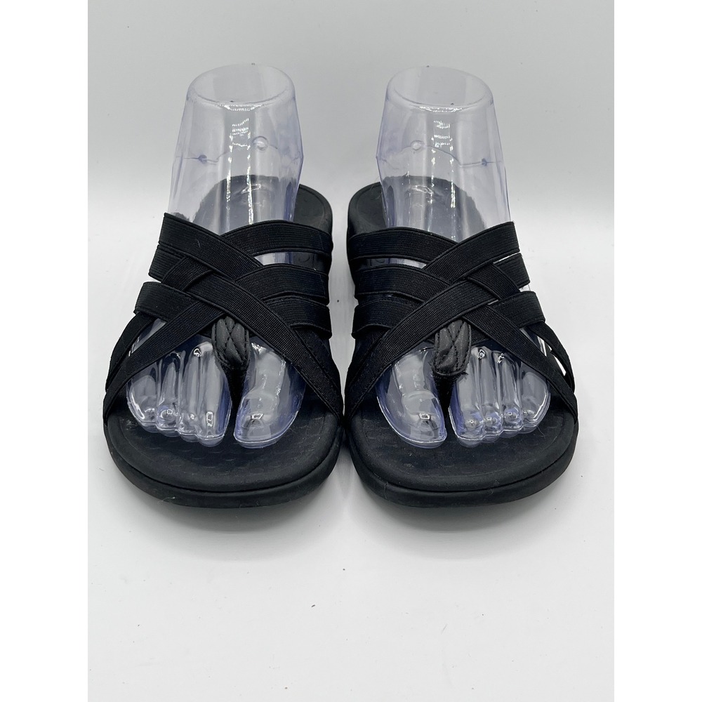 Vionic Tia Women Black Elastic Crisscross Thong Sandal Orthotic Slides Size 7